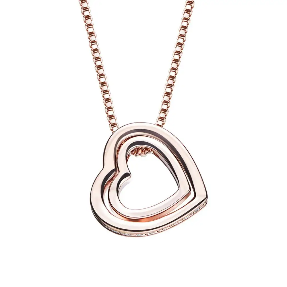 Warme Farben Korean Rose Gold Color Necklace for Women Double Heart Pendant Necklace Fashion Jewelry Choker Necklace Collares - Цвет камня: Золотой