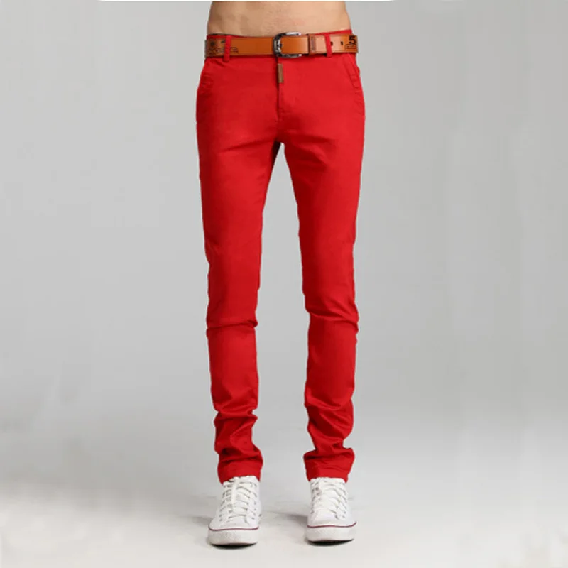 2017 New Mens Candy Color Red Green White Yellow Blue Khaki Black Slim Pants Men Skinny Size 29-36 Fashion Trousers Pencil Pants