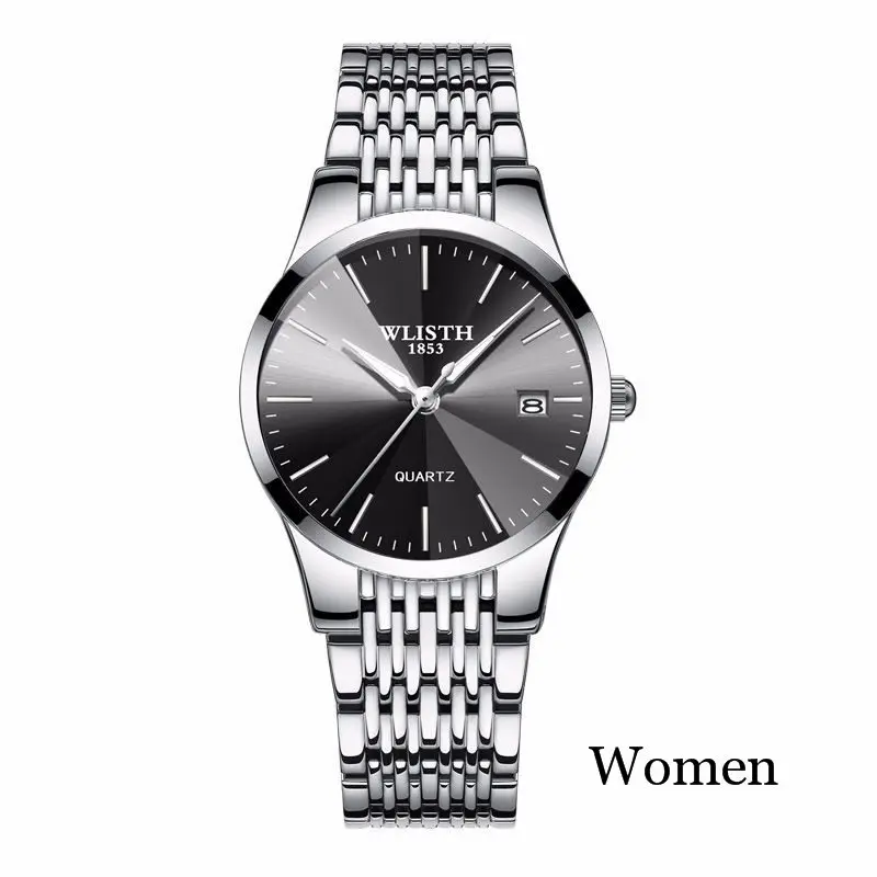 WLISTH Топ Бренд роскошные женские часы водонепроницаемые Модные Часы женские кварцевые ультра-тонкие наручные часы Дата Часы Relogio Feminino - Цвет: silver black