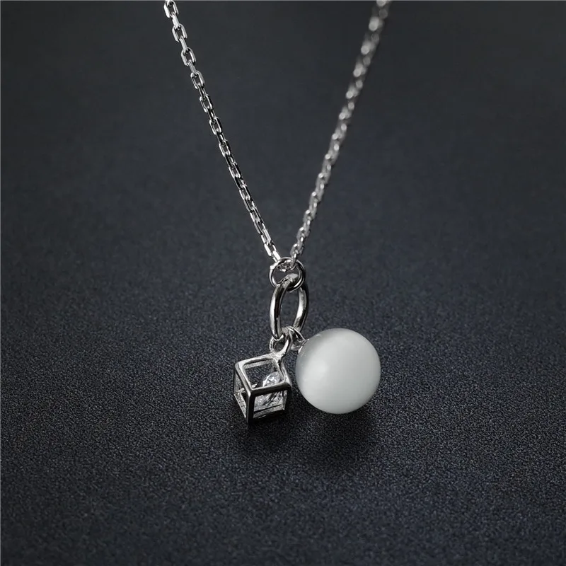 opal square cubic zircon necklace woman 100% 925 Sterling silver nacklace Jewellery Clavicle chain pendant charms gift