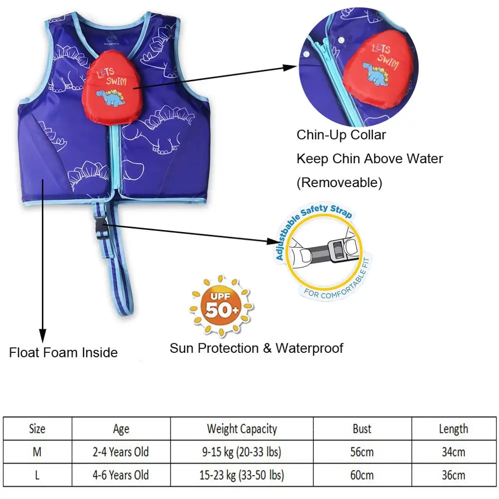 Megartico детский спасательный жилет с подбородком динозавра плавающий тренировочный жилет синий поплавок костюм детский Рыболовный Жилет