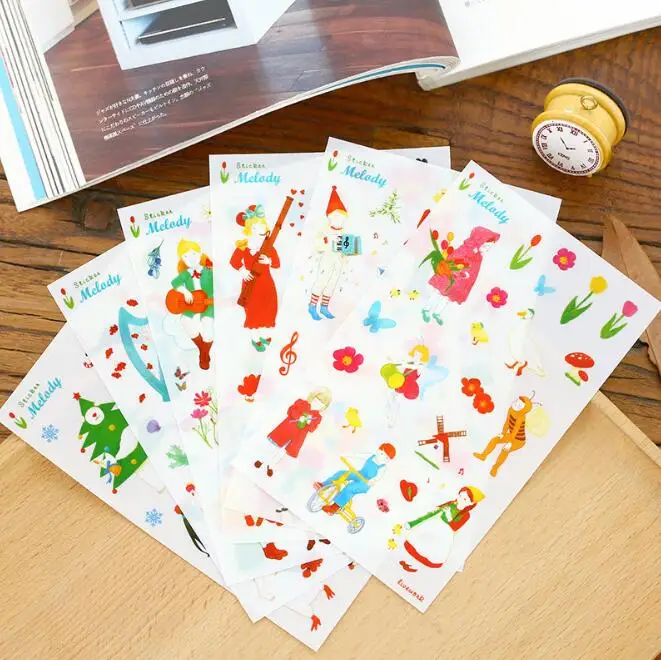 

6Sheet/Pack Cute DIY Colorful MELODY Musical Stickers Diary Planner Journal Note Diary Paper Scrapbooking Albums Photo Tag
