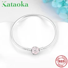 Модные ювелирные изделия розовые женские браслеты с розами подлинные 925 пробы серебряные гибкие цепочка из змеиных костей