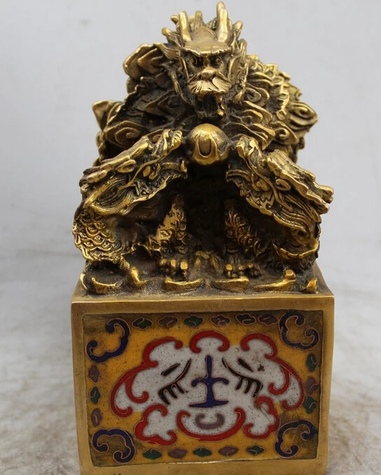 Details about 7&quot Chinese Cloisonne Enamel Bronze Dynasty Emperor Dragon Seal Stamp Signet R0715 | Дом и сад