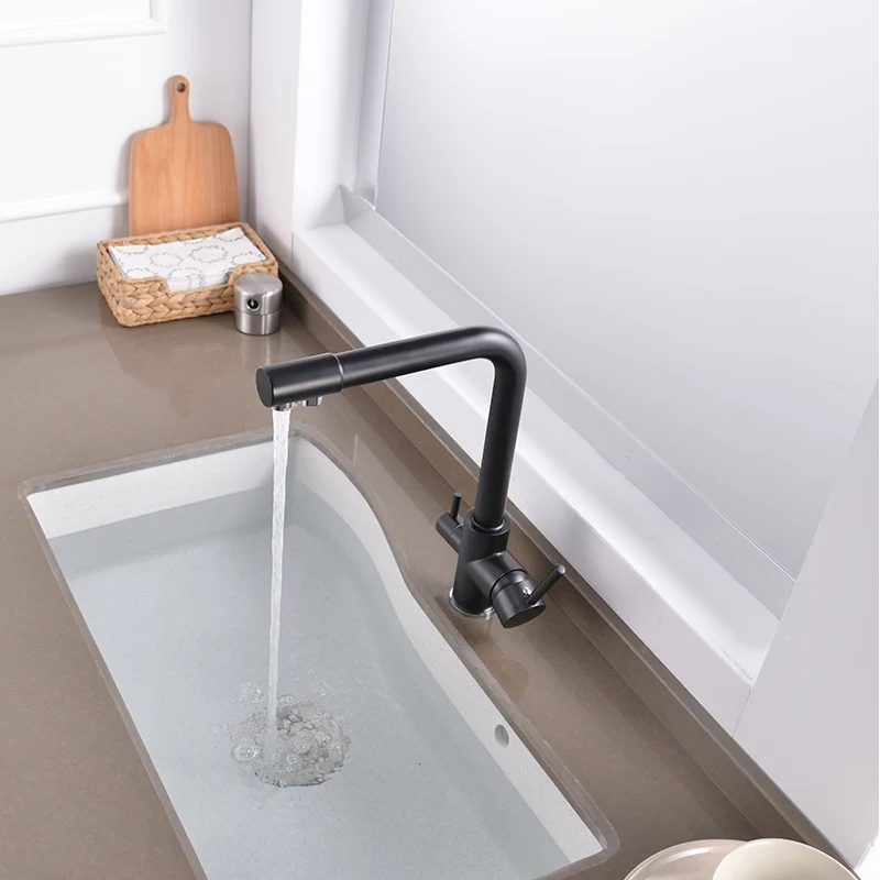  ROVATE Water Filter Kitchen Faucet Brass Black Modern Kitchen Drinking Water Faucet Sink 3 in 1 Wat - 33061722488