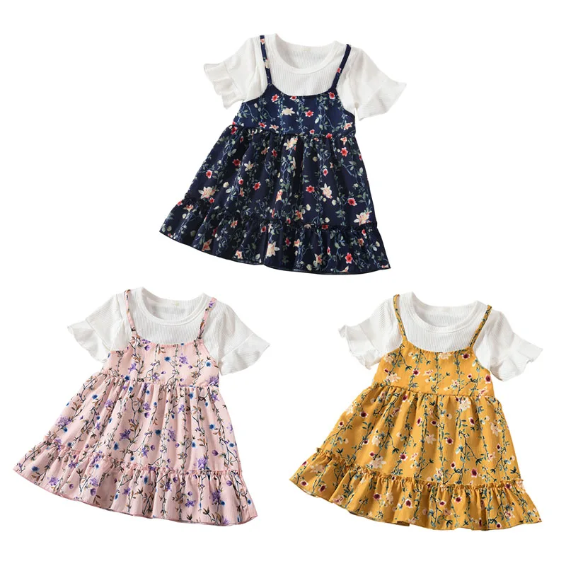 

1-4T Baby Kids Girl Sling Dresses Summer Chidlren Clothes Toddler girl Dress Baby Cotton Sleeveless Print Flower Princess DressY