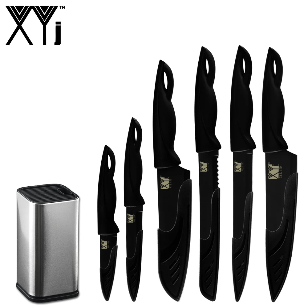B.7pcs set XYj 7 шт. набор ножей из нержавеющей стали 8 ''подставка для ножей для домашнего хранения шеф-повара нож для нарезки хлеба Santoku - Цвет: B.7pcs set