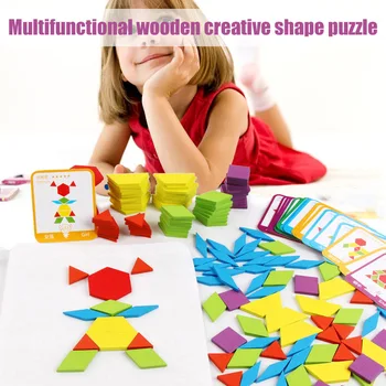 

IQ Pattern Puzzle Box Wooden Montessori Kids Toys Shapes Dissection BM88