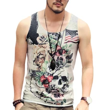 Bodybuilding Stringer Tank Top Männer Fitness Sleeveless Print Workout Weste-baumwollhemd Britischen retro schädel männer Singlet