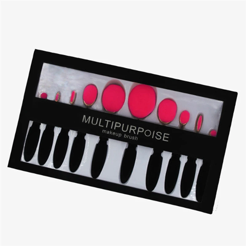 

10Pcs Oval Toothbrush Makeup Brushes Set Pro Foundation Powder Blush Contour Brush Kits Eyeshadow Eyeliner Lips Brushes With Box