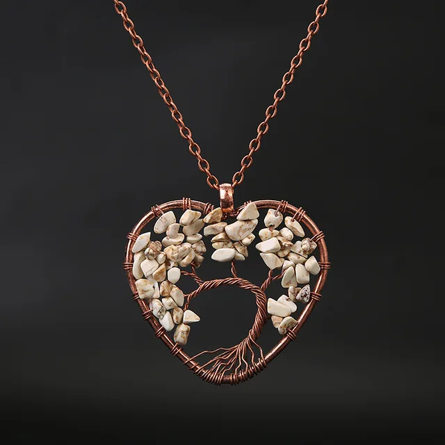 7 Chakra Healing Stones Tree Of Life Waxed Cord Heart Pendant Necklace Reiki