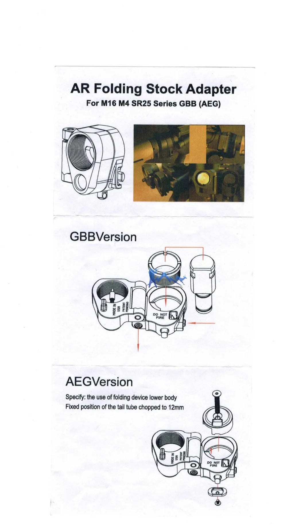 PPT Продвижение AR складной запасной адаптер для M16/M4 SR25 серии GBB(AEG) на запчасти для страйкбола/страйкбол шестерни OS24-0048