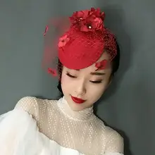Традиционная китайская красная вуаль с лепестками шляпа винтажная сеточная шляпа-федора заколка для волос Свадебная вечеринка для невесты красный головной убор вуаль аксессуары для волос