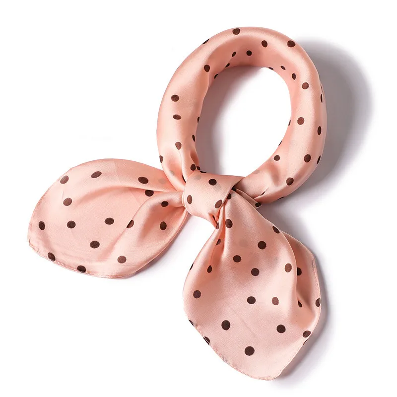 

2019 designer women elegant satin silk scarf small square hair scarf beige red ladies dot Neckerchief stewardess neck scarves