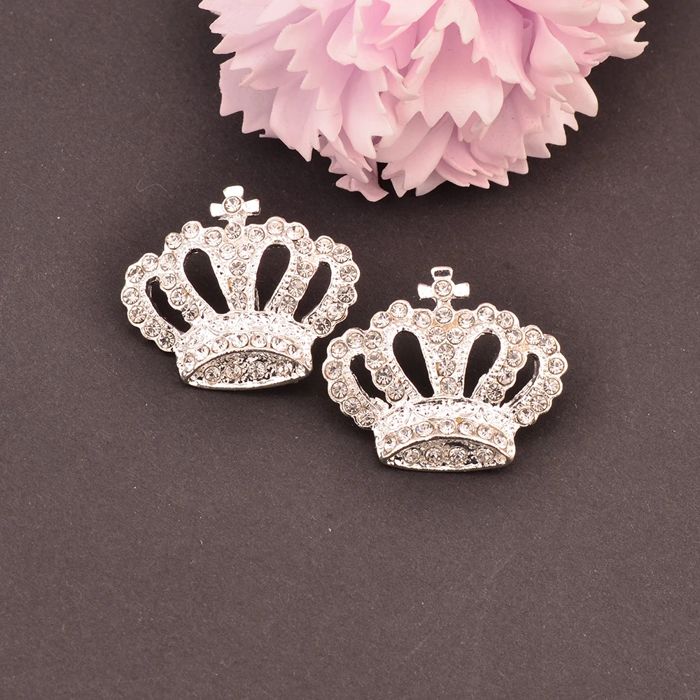 

Rhinestone Crown Buttons Used On Craft 24MM 100pcs/Lot Shank Back Silver Color KD303