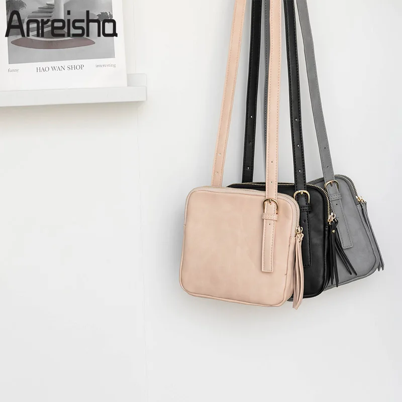 

Anreisha Solid Vintage Square Crossbody Bags For Women Female High Quality Leather Messenger Bag 2018 New Design Shoulder Bags