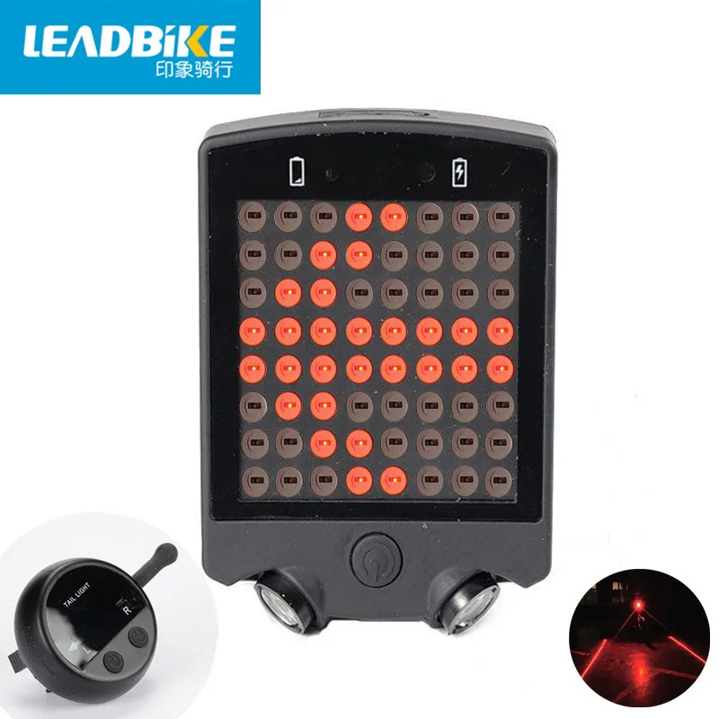 64LED Remote Control Rechargeable Bike Rear Tail Light Turn Signal LaserWireless