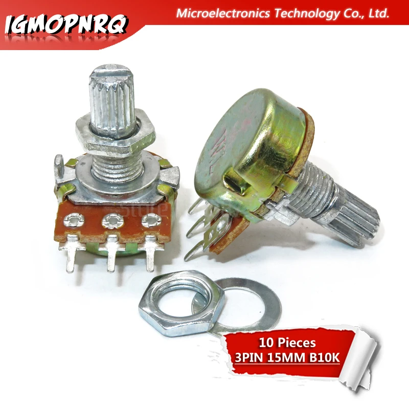 Best 10PCS WH148 Potentiometer 3PIN 15mm Shaft With Nuts And Washers WH148 B1K B2K B5K B10K B20K B50K B100K B250K B500K B1M