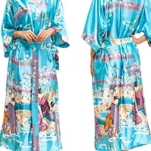 Моды женщин шелковые пижамы красоты длинный халат набор