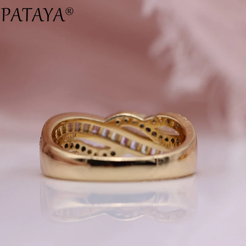 PATAYA, новинка 585, розовое золото, цветной квадратный круглый натуральный циркон, висячие серьги, кольца, наборы, для женщин, роскошный, прекрасный, свадебный ювелирный набор