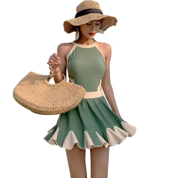 

Women's Swimsuit With Push Up Rashguard Swimsuits Closed Girls Bathing Suit Women Skirt Korean Sexy Beach 19 New Print Polyester