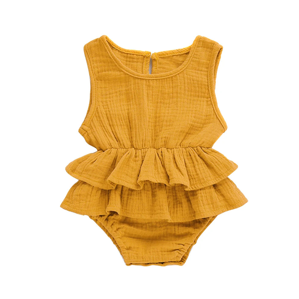 yellow 70CM Летняя одежда для новорожденных детская одежда для девочки без рукавов с оборками и низким вырезом на подолом хлопковая одежда 998 - Цвет: yellow 70CM