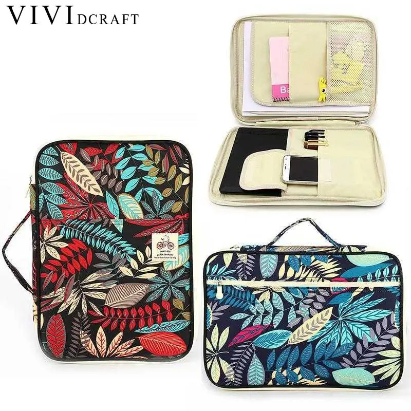 

Vividcraft Flower Print Functional File Folder Document Bags Leaf Waterproof Storage Bag for Notebooks Pens iPad Computer Bag