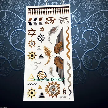 

1PC Temporary Tattoo Gold Silver Egypt Totem Eye Of God Angel Wing Design Waterproof Feather Flash Tattoo Indian Sun Snake PMT22