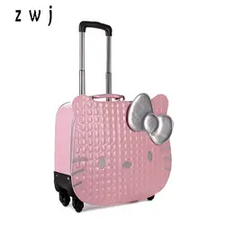 Hello Kitty Универсальный колеса тележки багажа дорожная сумка чемодан детский женская кожаная дорожная сумка