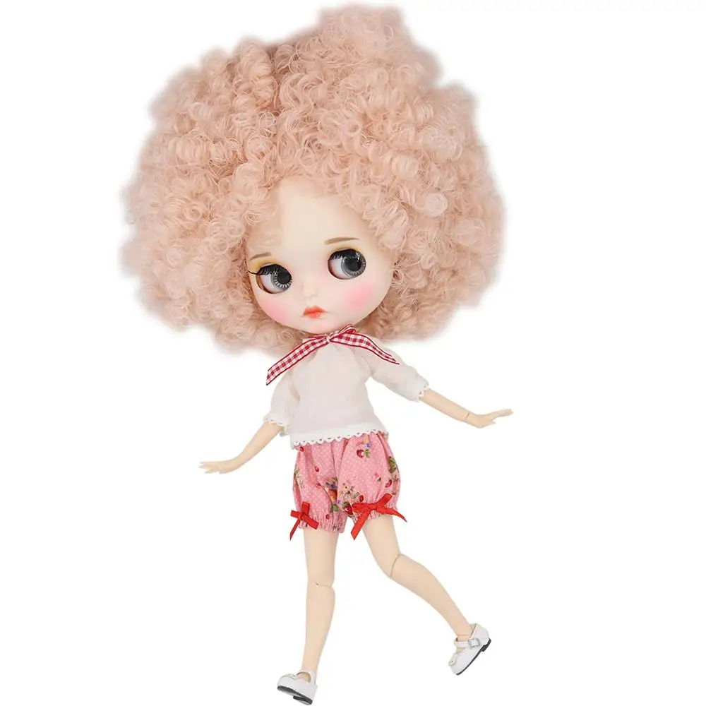 

ICY DBS Blyth Doll 1/6 bjd white skin joint body pale pink Afro hair matte face Carved lips 30cm toy anime girls