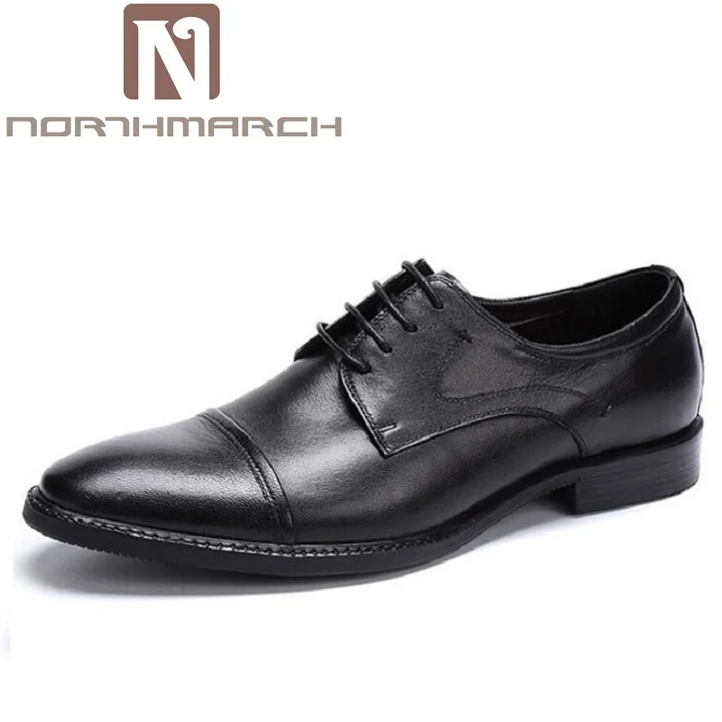 

NORTHMARCH Genuine Leather Mens Shoes Luxury Brands Black Social Shoes For Men Heren Schoenen Lace-Up Business Wedding Shoes