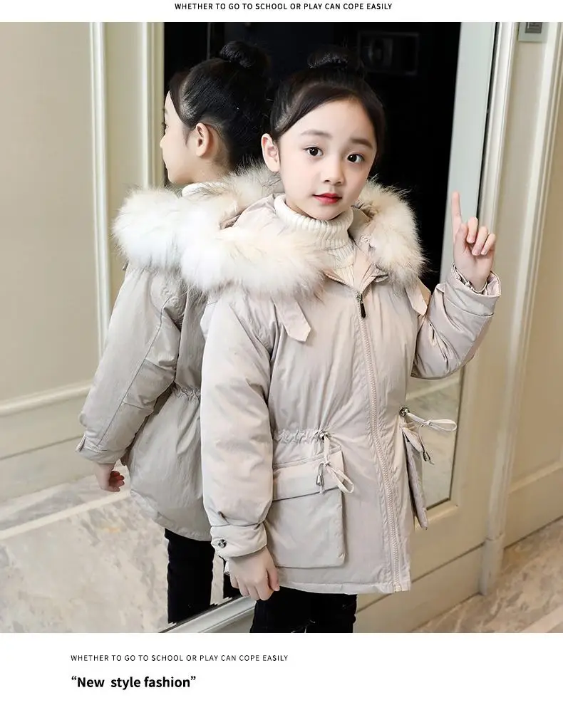 New Girls Winter Jacket Children Fashion Fur Collar Cotton Coats Teenage Thick Outwear Hooded Warm Parka kids Clothes W97