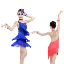 Новое поступление ребенка девушки сексуальные стразы кисточкой платье для бальных танцев, сальсы; танцевальный костюм; костюмы для латиноамериканских танцев платье с бахромой