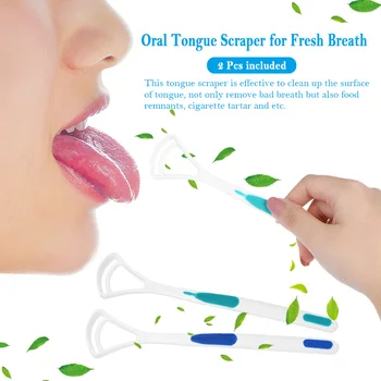 

2 Pcs Tongue Cleaner Scraper Oral Tongue Brush Mouth Tongue Cleaning Brush Fresh Breath Maker Oral Hygiene Care Toothbrush Tool