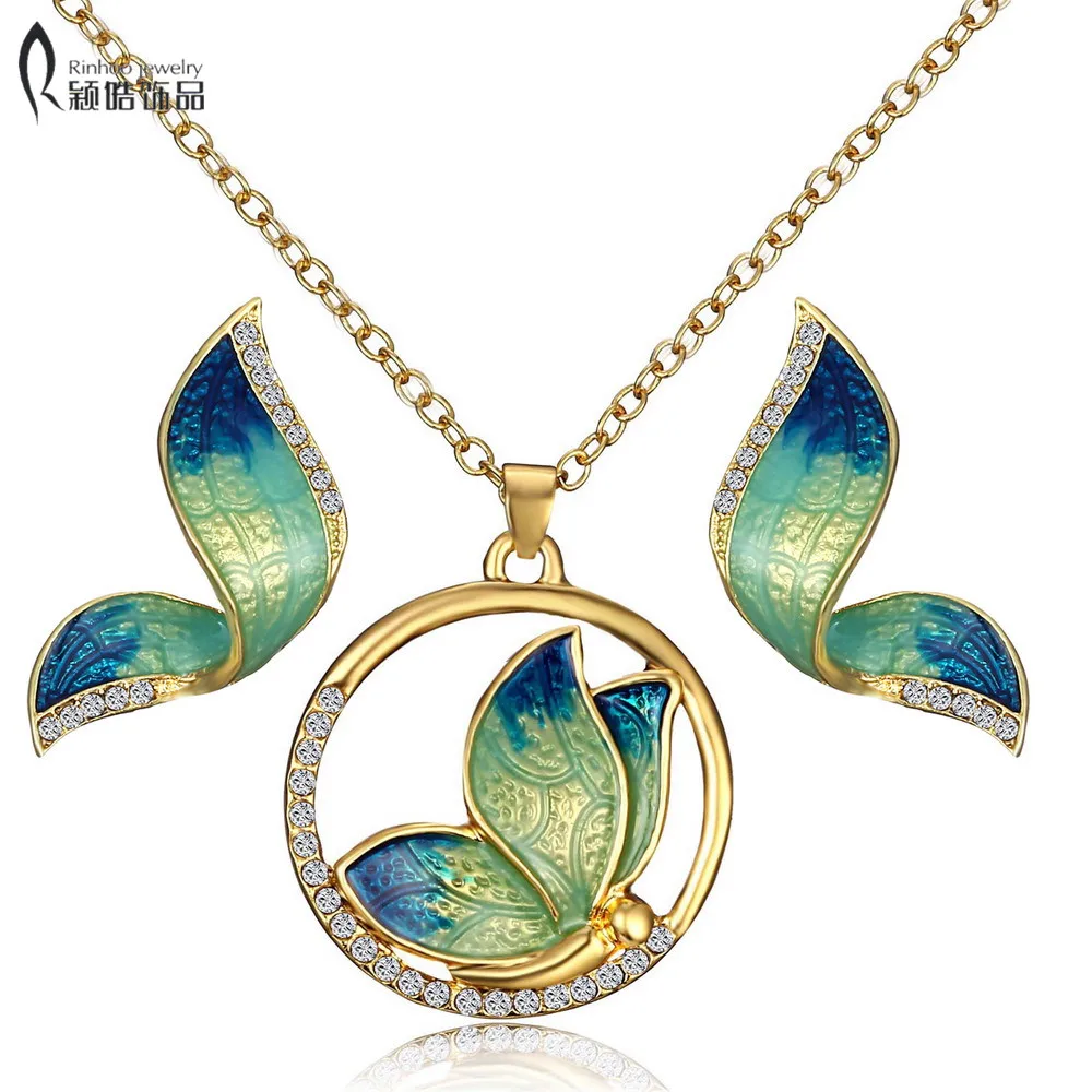 

Animal Butterfly Jewelry sets Wedding Necklace Earrings Jewelry Sets Imitation pearls enamel necklace earring set for women
