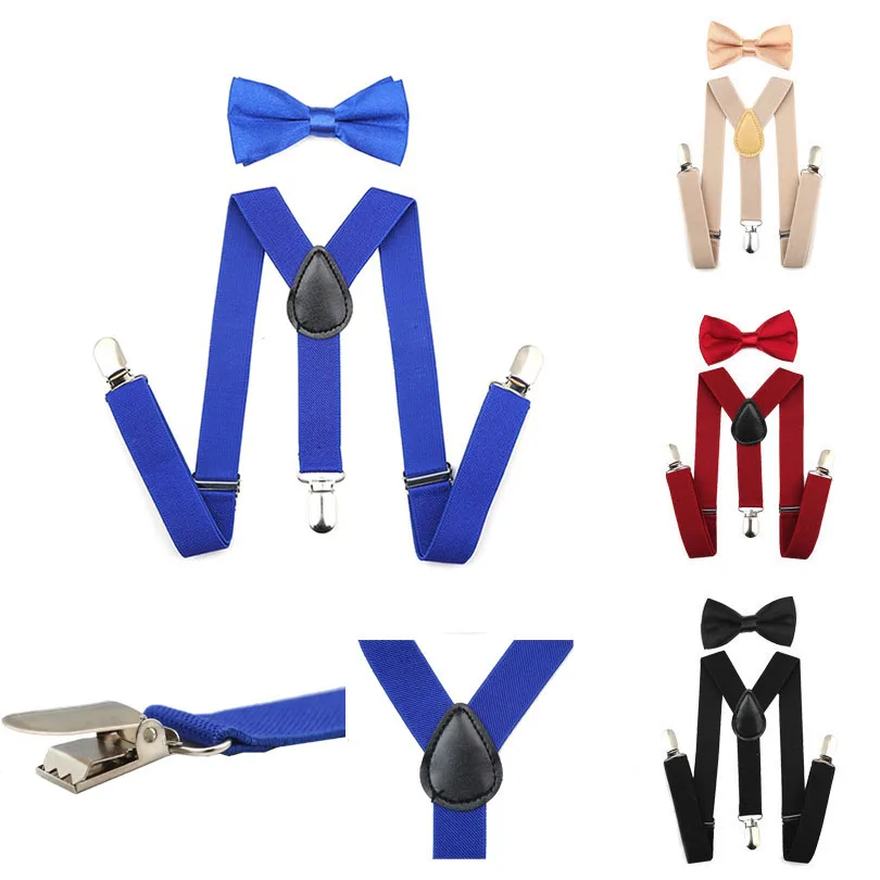 2016 Suspenders and Bow Tie Set Braces Elastic Y back for Baby Kids Red