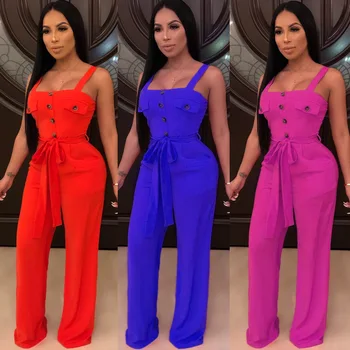 

women's dress burst sleeveless suspension sexy open back shoulders wide legs high waist trousers