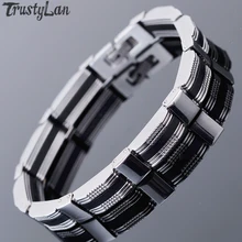 Модные черные силиконовые браслеты для мужчин, 10 мм, ширина 316L, нержавеющая сталь, мужской браслет, браслет, модные ювелирные изделия, аксессуары, TrustyLan