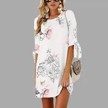 Женское мини-платье с цветочным принтом размера плюс, прямой Повседневный Сарафан, бохо, женское летнее платье с коротким рукавом и круглым вырезом, размер S-5XL