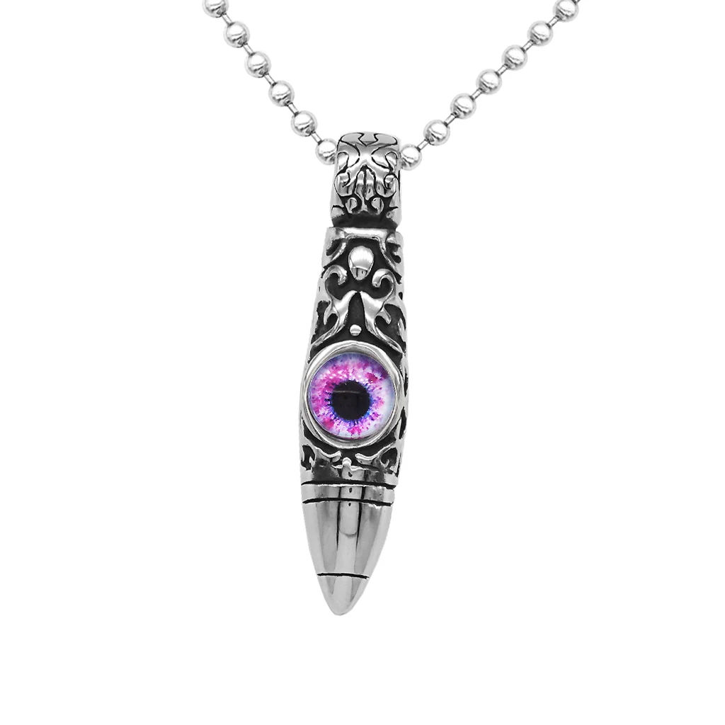 Vintage Stainless Steel Bullet Shape Evil Eye Pendant Ball Chain Necklace Fashion Punk Mens Jewelry