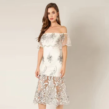 

Summer White Bandage Dress 2018 New Women's Midi Sexy Off Shoulder Bodycon Elegant Lace Evening Party Dresses Vestidos Wholesale