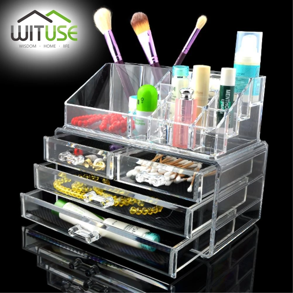 

WITUSE 4 Drawers Clear Acrylic Jewellery Cosmetic Organizer Box Makeup Storage Drawer Desk Bathroom Makeup Brush Lipstick Holder
