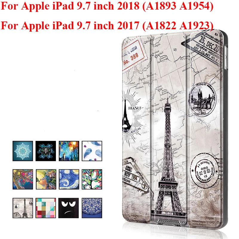 

Print Leather Auto Sleep Awake Smart Case Cover for Apple New iPad 9.7 2017 2018 A1822 A1823 A1893 A1954 Coque Capa Funda shell