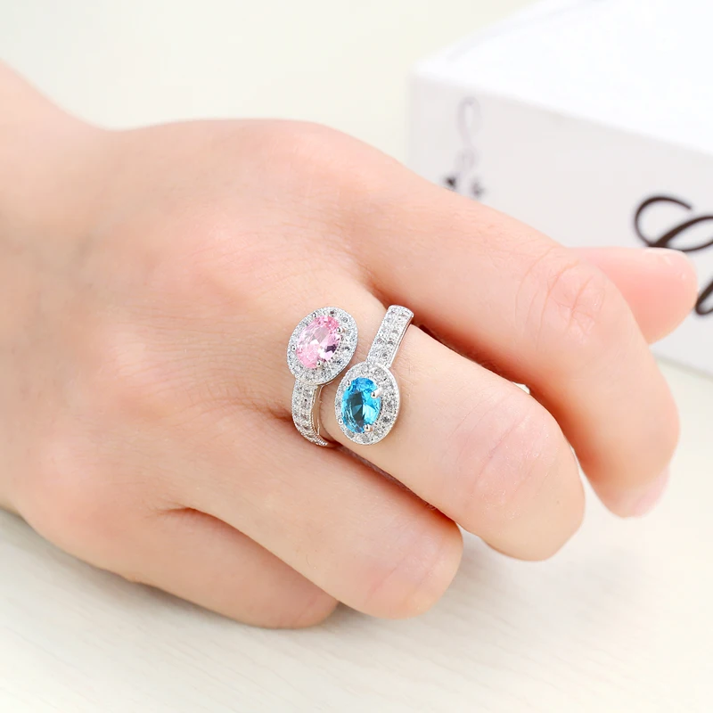 CiNily Created Blue Pink Cubic Zirconia Silver Plated Wholesale New Sale for Women Jewelry Wedding Gift Ring Size 6-9 NJ11162