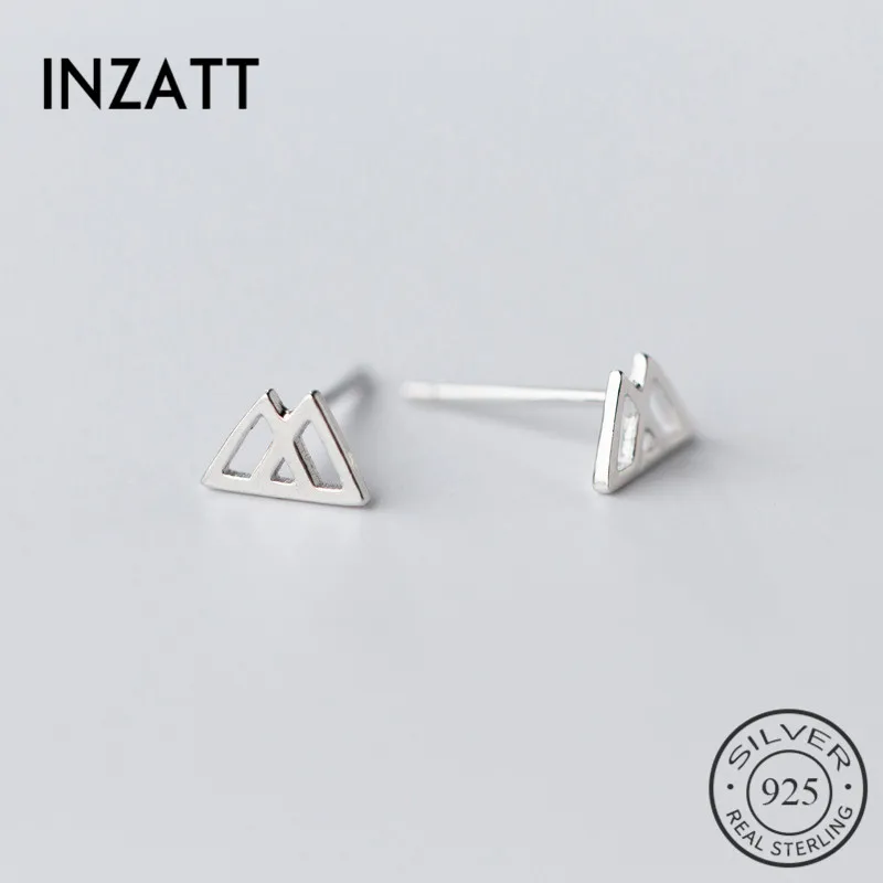 

INZATT Punk Real 925 Sterling Sliver MInimalist Geometric Hollow Triangle Stud Earrings For Fashion Women Fine Jewelry Gift