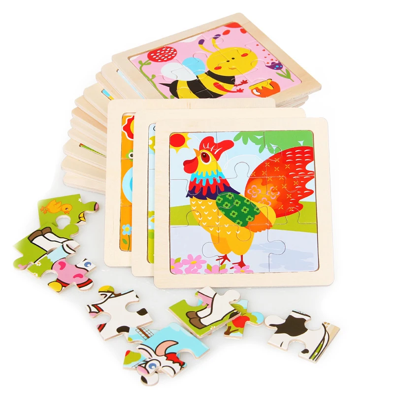 Compre 11CM Madeira colorida 3D Puzzles Cartoon Animals Crianças