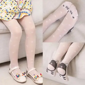 

Summer Children Baby Girl Ultra-Thin Tights Cute Cartoon Cat Paw Jacquard Pantyhose Lovely Dotted Dancing Footed Stockings 5-11T
