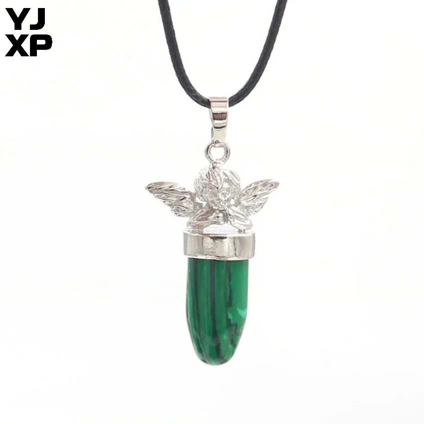 

YJXP Romantic Silver Plated Cute Angel Wing Water Drop Malachite Stone Pendant Charm Jewelry