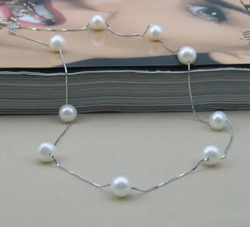 

Free Shipping >>> AAA 17" 9-10MM NATURAL TAHITIAN GENUINE WHITE PEARL NECKLACE SILVER CHAIN