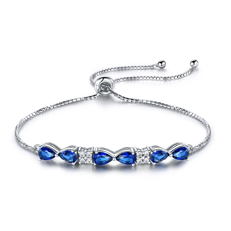 UMCHO синий сапфир 925 браслеты из стерлингового серебра для женщин драгоценный камень коробка цепь регулируемый браслет женские рождественские ювелирные изделия - Цвет камня: sapphire bracelet